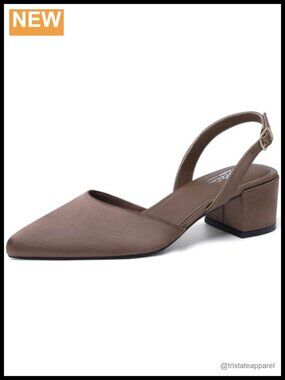 Satin Slingback Block Heels Pointed Toe Pumps for Wedding Party Office